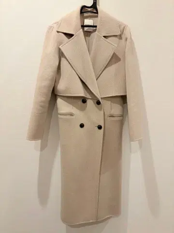 SANDRO 베이지 더블 브레스트 롱 코트