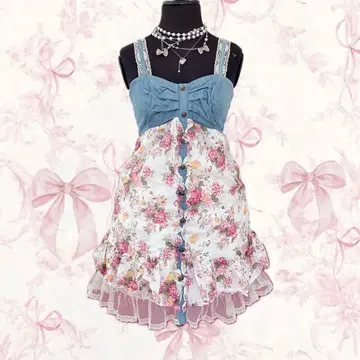 y2k axes femme 꽃무늬 원피스 레이스 모리걸 히메갸루 데님