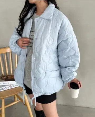 BEIFENGHUANG 보아 안감 오버 사이즈 퀼팅 자켓 블루