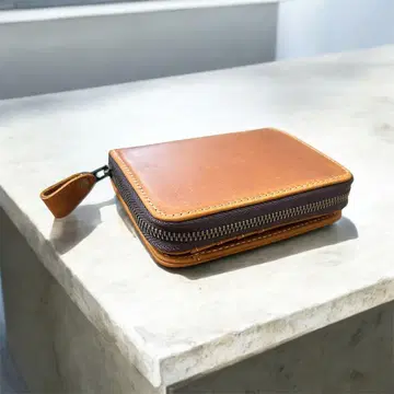 천연 가죽 남성용 컴팩트 지갑 이단 라운드 지퍼 동전 지갑 카멜