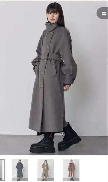 MURUA 그레이 벨트 부착 롱 코트