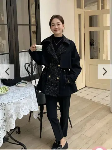 [ 새상품급 ] Birthday Bash 트위드 도킹 트렌치코트