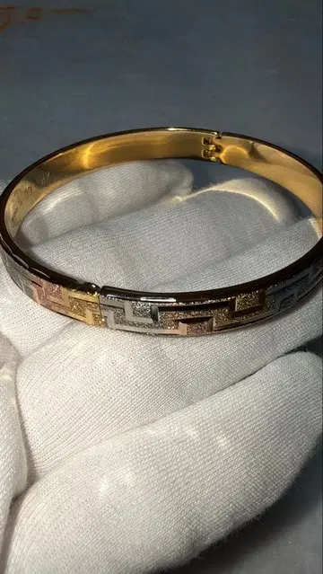 그리스 키 메안더 ITALY750 각인 도금 개폐식 뱅글 트리컬러