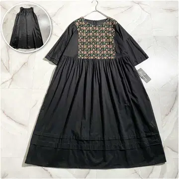 A18869 미사용 제니 가르송 자수 개더 원피스 블랙 F