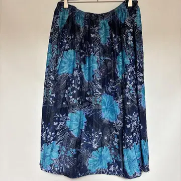 새상품급 영국제 빈티지풍 보태니컬 무늬 플레어 스커트 블루 [ XL ]