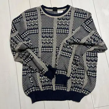 전체 패턴 니트 블루 vintage 짧은 기장 외국풍 유럽풍