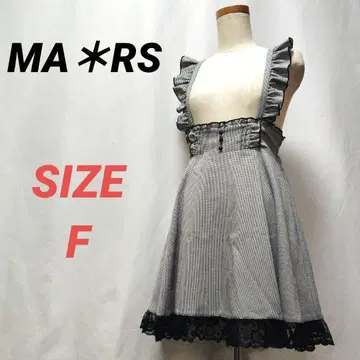 MA*RS 마즈 서스펜더 스커트 프릴 레이스 플레어 하운드투스 그레이