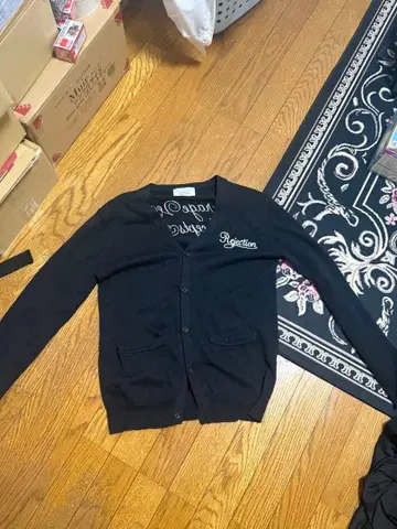 Y2K V넥 헤이세이 블랙 가디건 구제 의류 문자 블랙 갸루 오빠