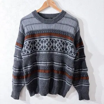 빈티지 올 패턴 니트 스웨터 남성용 L 레트로 구제 의류