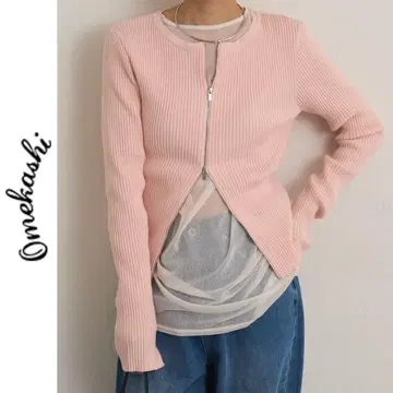 새상품 Omekashi 더블 지퍼 리브 가디건 오메카시 핑크