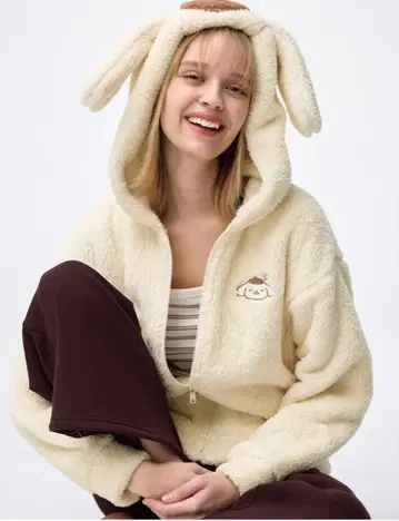 새상품 GU 마쉬멜로우 느낌 풀 집업 후드티 폼폼푸딩 L 사이즈