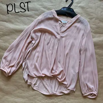 PLST 연어 오렌지 긴팔 V넥 상의