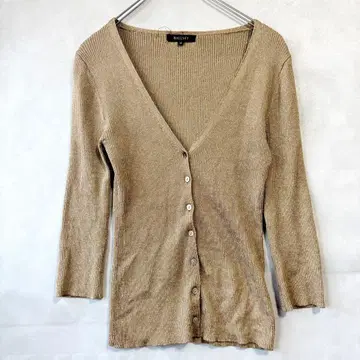 보르지 실크 혼방 라메 리브 니트 V넥 가디건 여성용 M