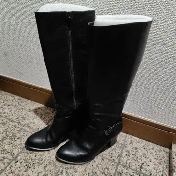 블랙 가죽 롱 부츠 사이드 지퍼