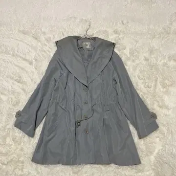 후드 부착 라이트 코트 그레이 허리 조임 A라인 봄/가을 아우터