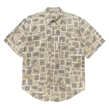 Bugle Boy 90S 라미 코튼 하와이안 셔츠 기하학 패턴 남성용 S