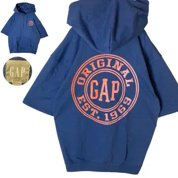 GAP 빅 로고 탁한 블루 반팔 풀오버 후드 맨투맨 루즈한 사이즈