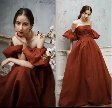 테라코타 오프숄더 컬러 드레스