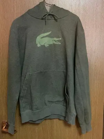 LACOSTE 올리브 빅 악어 후드 부착 후드티