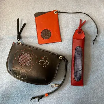 천연 가죽 동전 지갑 패스 케이스 펜 케이스 새상품 3종 세트