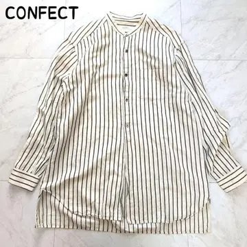 nest Robe CONFECT 린넨 혼방 밴드 카라 셔츠 스트라이프