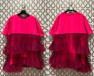 VIVIANO 개더드 튤 T셔츠 원피스