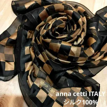 anna cetti 체크 무늬 실크 100% 대형 스카프