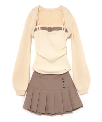 andmary Heidi 벨트 플리츠 세트업 아이보리