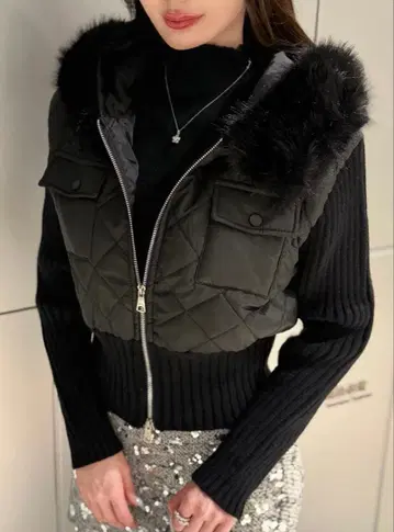 qung 퀼팅 플랩 도킹 다운 블랙