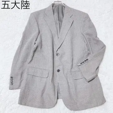 고타이리쿠 테일러드 자켓 그레이 체크 무늬 포켓 포멀 오피스