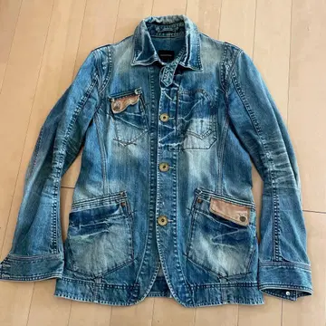 새상품급! 남성용 비기 라틀트랩 데님 자켓 가죽 절개 갸루 남자 Y2K