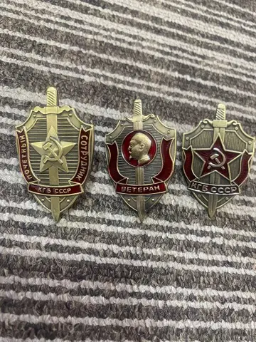 소련 kgb cccp 검 쉴드 메달 핑 금속 배지 세트 3종 세트