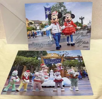 상하이 디즈니 미키 미니 더피 프렌즈 사인 포함 A4 레어 사인