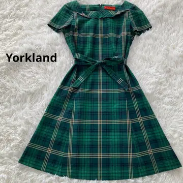 요크랜드 허리 마크 체크 무늬 원피스 9AR A 라인 그린