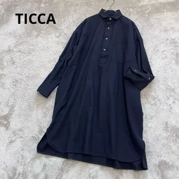 티카 울 헤링본 셔츠 원피스 네이비