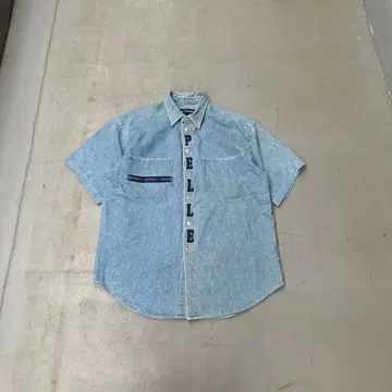 90s Pelle Pelle BBOY 반팔 데님 셔츠 셔츠 로고 자수