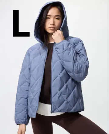 유니클로 퍼프 테크 후드티 짧은 기장 다운 파랑