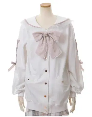 지뢰계 양산형 러블리 스타일 핑크 계열 리본 포함 화이트 셔츠