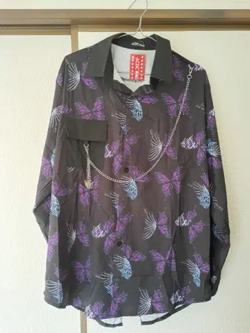 ACDC RAG 나비 패턴 체인 포함 긴팔 셔츠