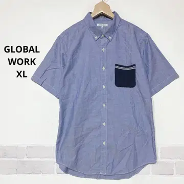 GLOBAL WORK 반팔 셔츠 버튼 다운 XL 다른 소재 포켓 J624