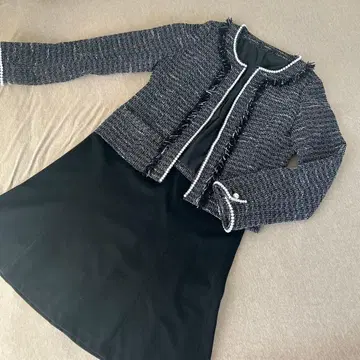 RULE 프린지, 펄 장식 트위드 자켓, 스커트 세트