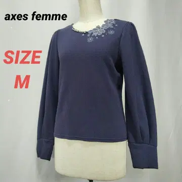 axes femme 엑시즈팜 티셔츠 꽃 자수 네이비 펄 M