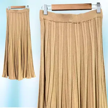 새상품급 카레미걸 ] M 리브 니트 플레어 롱 스커트 카멜 A라인 봄