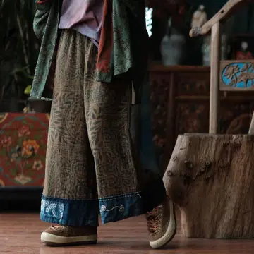 빈티지 원단 자수 에스닉 패턴 코튼 사루엘 팬츠