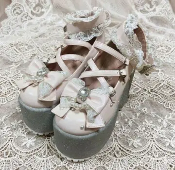 Ank Rouge 통굽 펌프스 M 핑크 리본 펄 지뢰 양산 새상품급