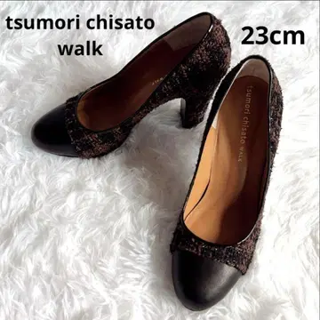 츠모리치사토 트위드 펌프스 체크 무늬 브라운 23cm