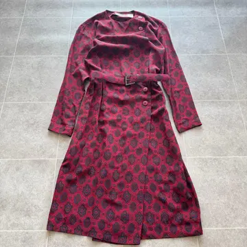 Liz Claiborne 원피스 레드 실크 100% 올 패턴 기하학