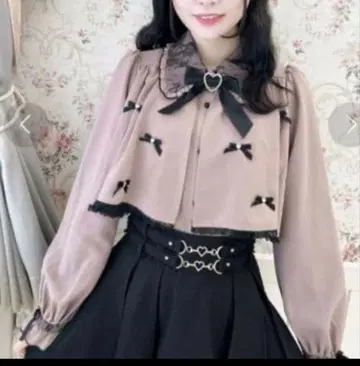 로지타 푸치리본 요크 플레어 블라우스 세트 핑크