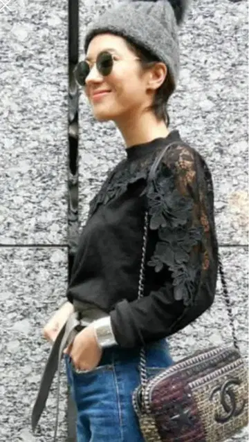 마차트 machatt 블랙 레이스 상의 레이스 티셔츠