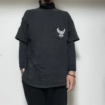 90s 빈티지 할리데이비슨 포켓 T셔츠 소매 밑단 싱글 스티치